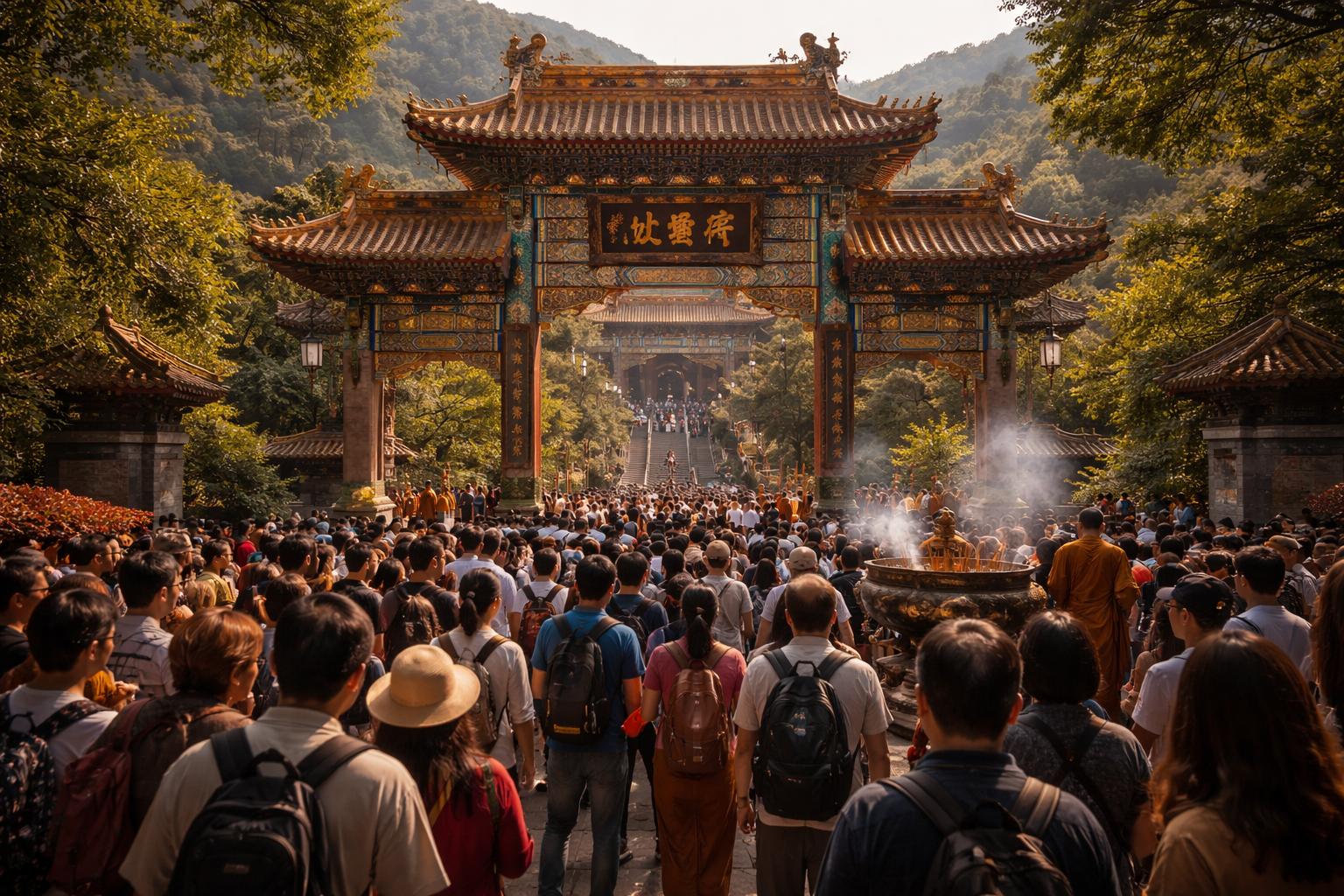 Visitantes llegando al monasterio durante las jornadas abiertas